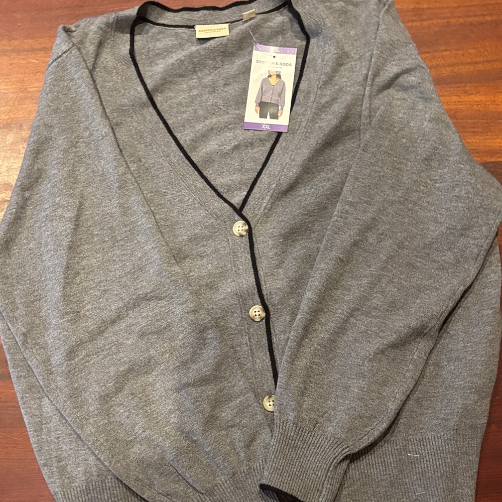 Scotch & Soda  Gray Cardigan with Black Trim